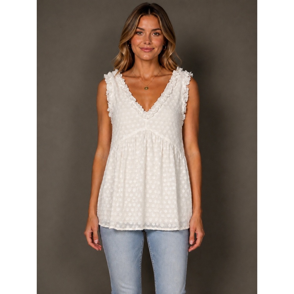 Entro Swiss Dot Ruffle Tank Top Size Large